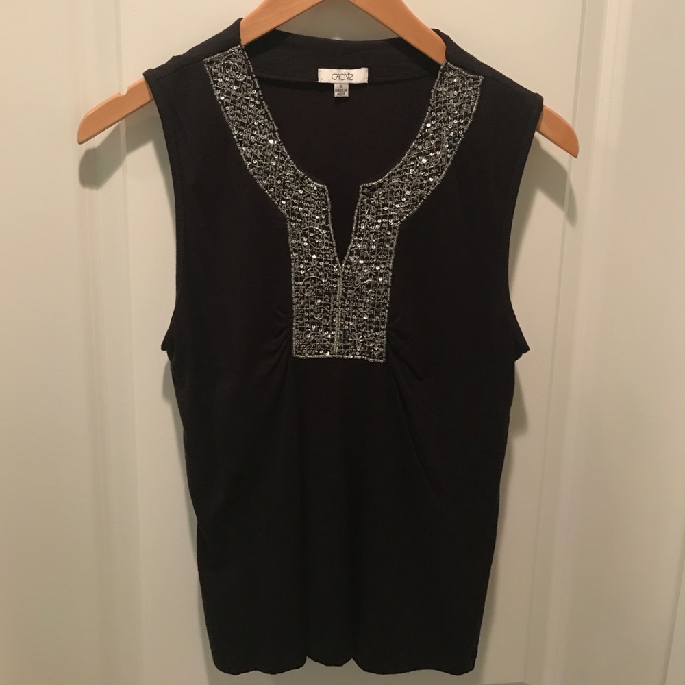 Black Cache Top With Sequin Detail - image 1